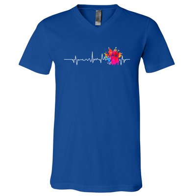 Cute Veterinarian Rainbow Paw Print Heartbeat Vet Tech Meaningful Gift V-Neck T-Shirt