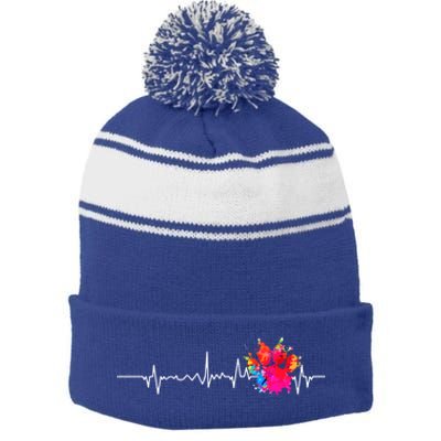 Cute Veterinarian Rainbow Paw Print Heartbeat Vet Tech Meaningful Gift Stripe Pom Pom Beanie