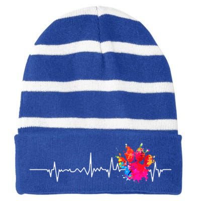 Cute Veterinarian Rainbow Paw Print Heartbeat Vet Tech Meaningful Gift Striped Beanie with Solid Band