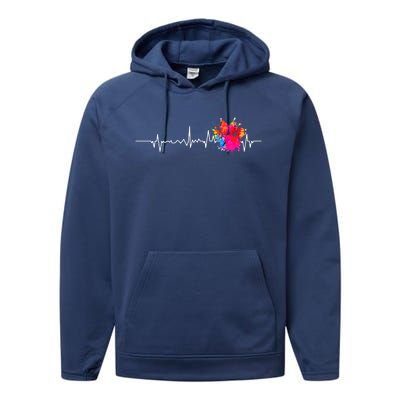 Cute Veterinarian Rainbow Paw Print Heartbeat Vet Tech Meaningful Gift Performance Fleece Hoodie