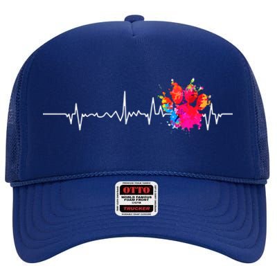 Cute Veterinarian Rainbow Paw Print Heartbeat Vet Tech Meaningful Gift High Crown Mesh Back Trucker Hat