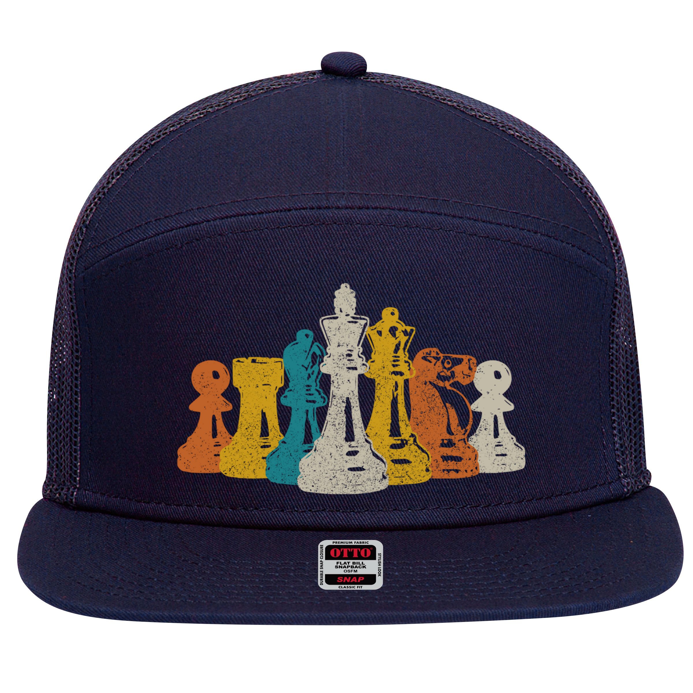 Chess Vintage Retro Chess Player 7 Panel Mesh Trucker Snapback Hat