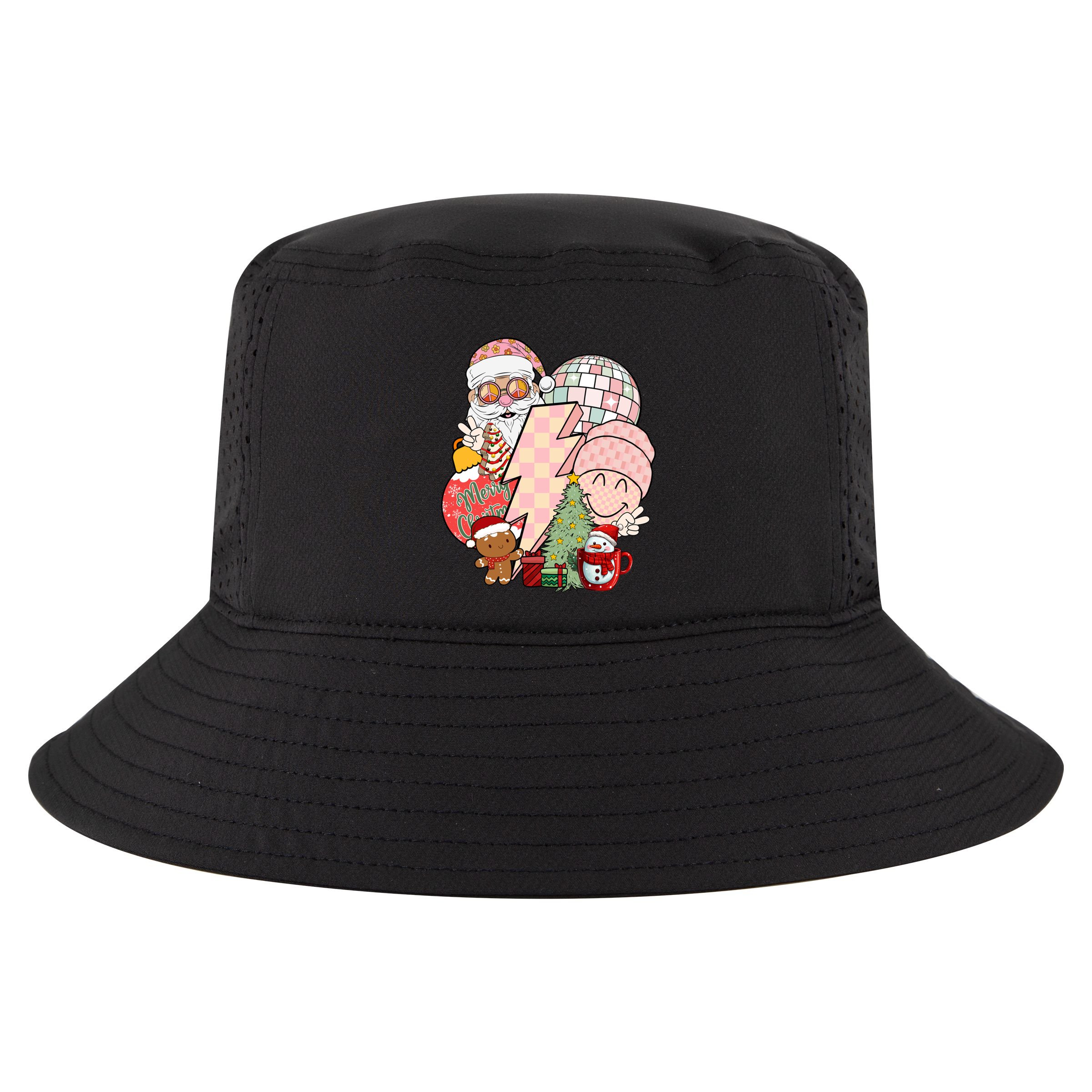 Christmas Vibes Retro Groovy Smile Face Santa Claus Cookie Gift Cool Comfort Performance Bucket Hat