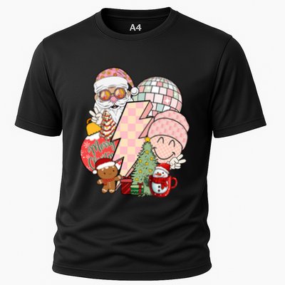Christmas Vibes Retro Groovy Smile Face Santa Claus Cookie Gift Performance Shirt