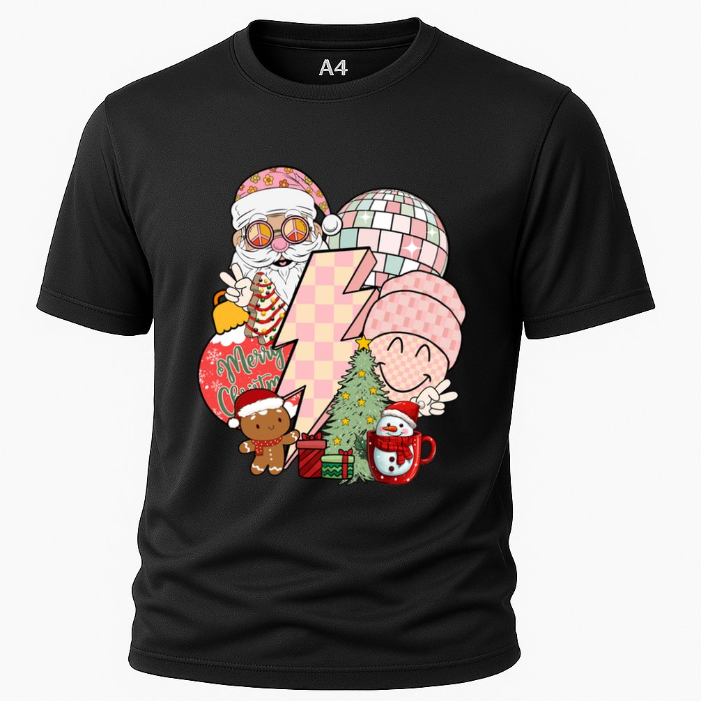 Christmas Vibes Retro Groovy Smile Face Santa Claus Cookie Gift Performance Shirt