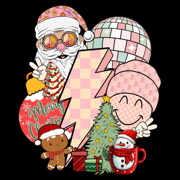 Christmas Vibes Retro Groovy Smile Face Santa Claus Cookie Gift Bucket Hat