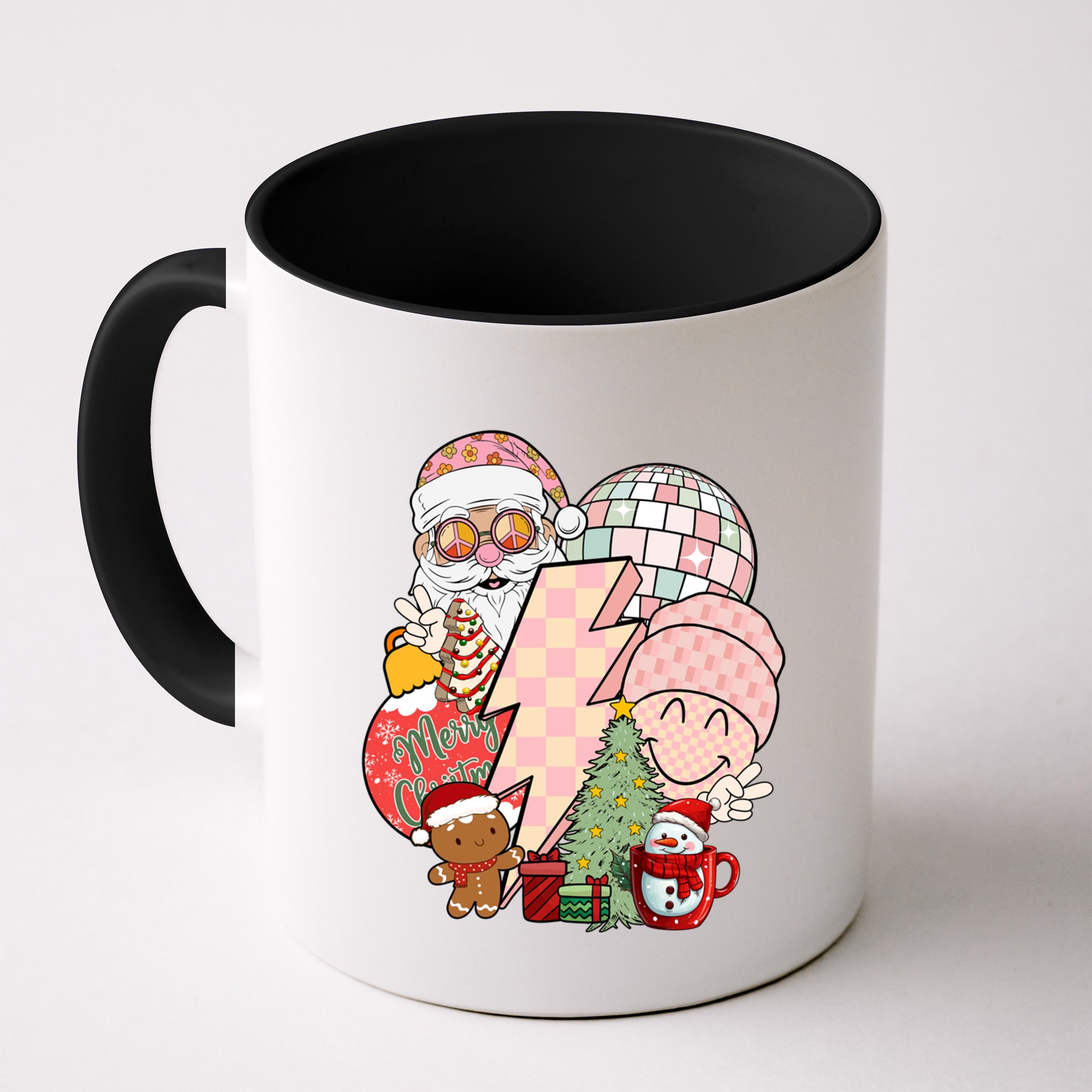 Christmas Vibes Retro Groovy Smile Face Santa Claus Cookie Gift Mug