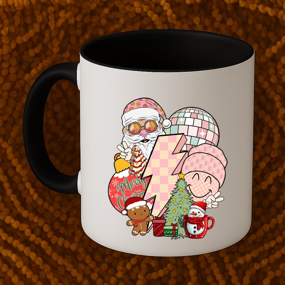 Christmas Vibes Retro Groovy Smile Face Santa Claus Cookie Gift Mug
