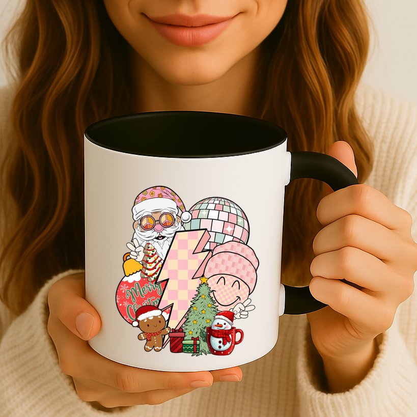 Christmas Vibes Retro Groovy Smile Face Santa Claus Cookie Gift Mug