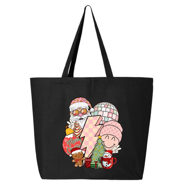 Christmas Vibes Retro Groovy Smile Face Santa Claus Cookie Gift 25L Jumbo Tote