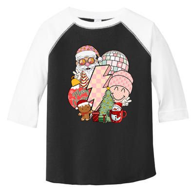 Christmas Vibes Retro Groovy Smile Face Santa Claus Cookie Gift Toddler Fine Jersey T-Shirt