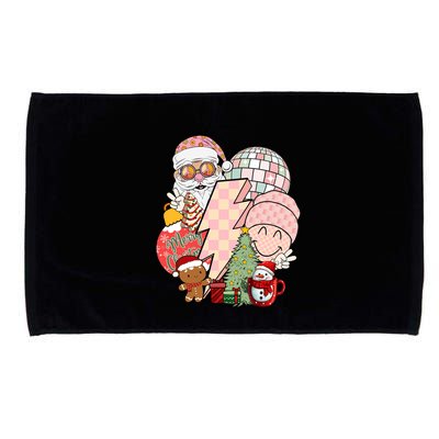 Christmas Vibes Retro Groovy Smile Face Santa Claus Cookie Gift Microfiber Hand Towel