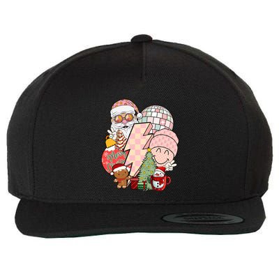 Christmas Vibes Retro Groovy Smile Face Santa Claus Cookie Gift Wool Snapback Cap