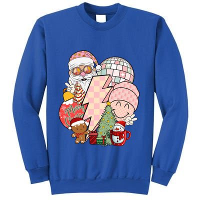 Christmas Vibes Retro Groovy Smile Face Santa Claus Cookie Gift Sweatshirt