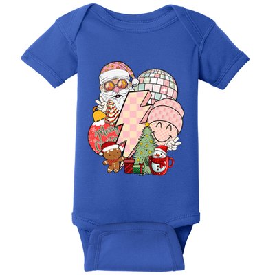 Christmas Vibes Retro Groovy Smile Face Santa Claus Cookie Gift Baby Bodysuit