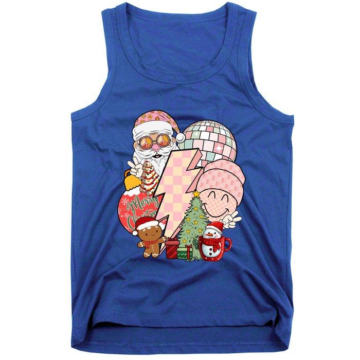 Christmas Vibes Retro Groovy Smile Face Santa Claus Cookie Gift Tank Top