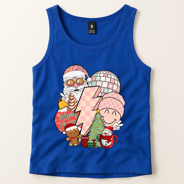 Christmas Vibes Retro Groovy Smile Face Santa Claus Cookie Gift Tank Top