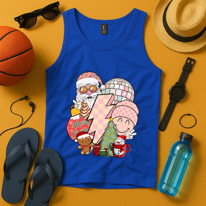 Christmas Vibes Retro Groovy Smile Face Santa Claus Cookie Gift Tank Top