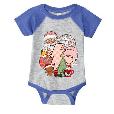 Christmas Vibes Retro Groovy Smile Face Santa Claus Cookie Gift Infant Baby Jersey Bodysuit