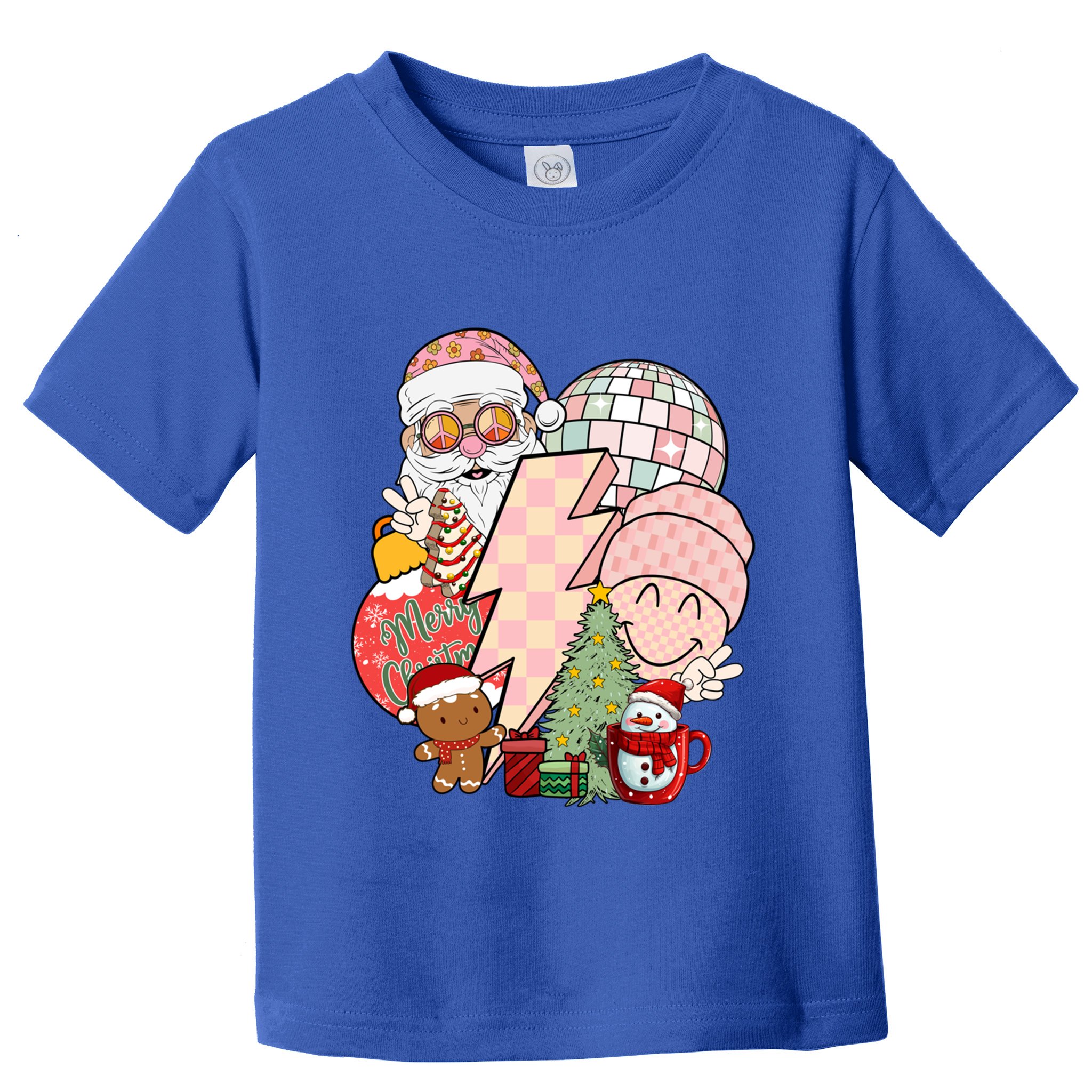 Christmas Vibes Retro Groovy Smile Face Santa Claus Cookie Gift Toddler T-Shirt