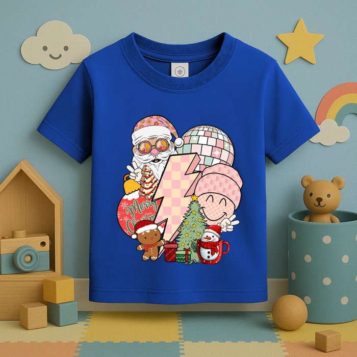 Christmas Vibes Retro Groovy Smile Face Santa Claus Cookie Gift Toddler T-Shirt