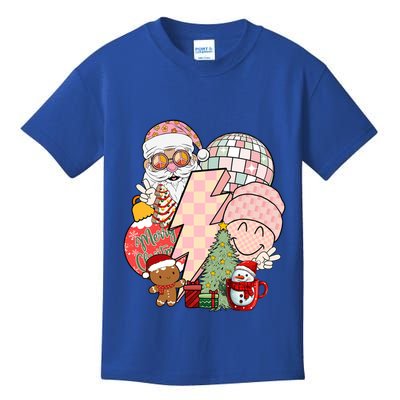 Christmas Vibes Retro Groovy Smile Face Santa Claus Cookie Gift Kids T-Shirt