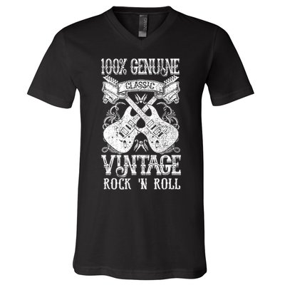 Classic Vintage Rock 'N Roll Funny Music Guitars Gift V-Neck T-Shirt