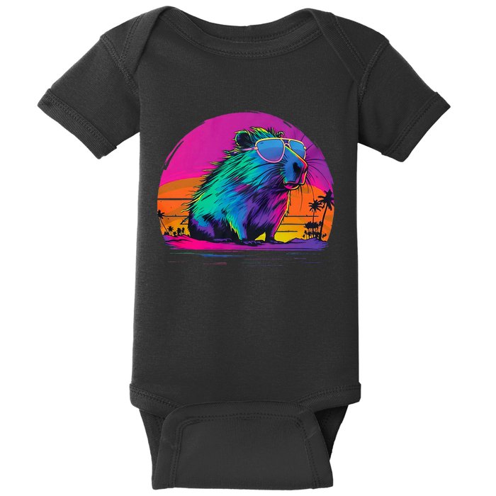 Capybara Vintage Rodent Retro Vaporwave Aesthetic Goth Baby Bodysuit