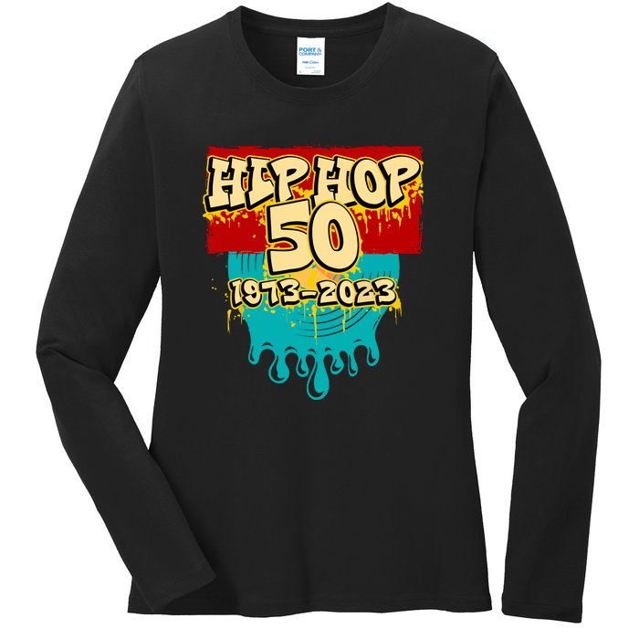 Celebration Vinyl Retro 50 Years Of Hip Hop 50th Anniversary Gift Ladies Long Sleeve Shirt