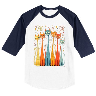 Cute Vintage Retro Midcentury Long Neck Cats 50s 60s Style Gift Baseball Sleeve Shirt