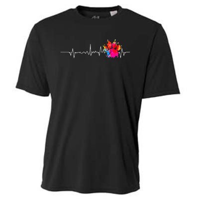 Cute Veterinarian Rainbow Paw Print Heartbeat Vet Tech Cooling Performance Crew T-Shirt