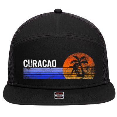 Curacao Vacation Retro Souvenir Sunset Vintage Trip Curacao 7 Panel Mesh Trucker Snapback Hat