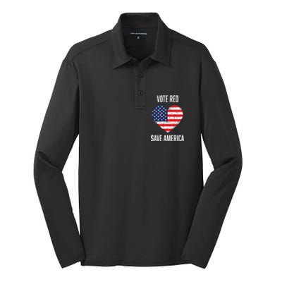 Conservative Vote Red Save America Republican Politics Gift Silk Touch Performance Long Sleeve Polo