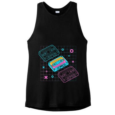 Cassettes Vaporwave Retrowave Synthwave Retro Vintage Ladies PosiCharge Tri-Blend Wicking Tank