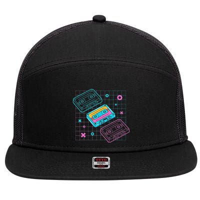 Cassettes Vaporwave Retrowave Synthwave Retro Vintage 7 Panel Mesh Trucker Snapback Hat