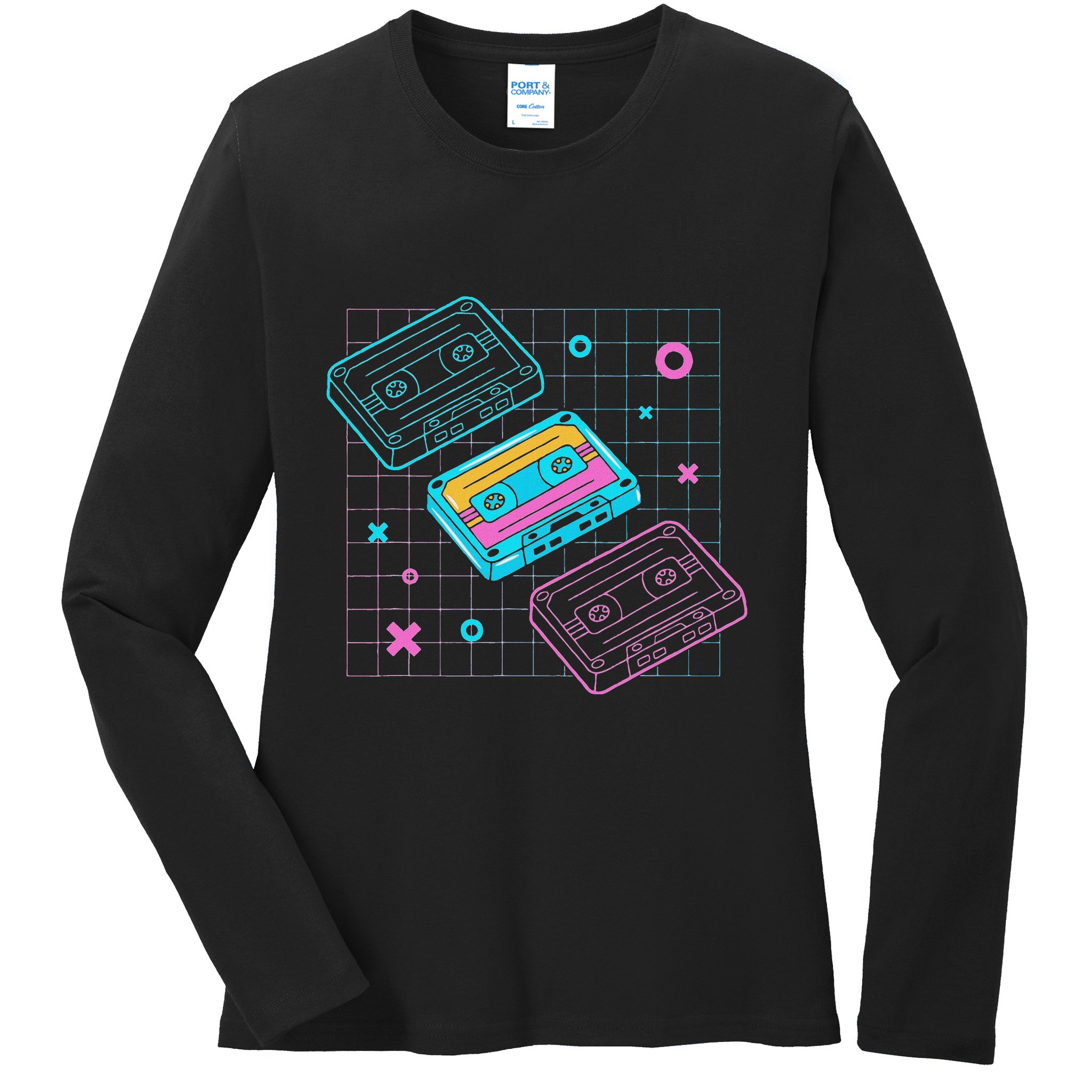 Cassettes Vaporwave Retrowave Synthwave Retro Vintage Ladies Long Sleeve Shirt