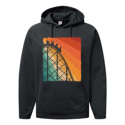 Cute Vintage Roller Coaster Design Amusement Park Performance Fleece Hoodie