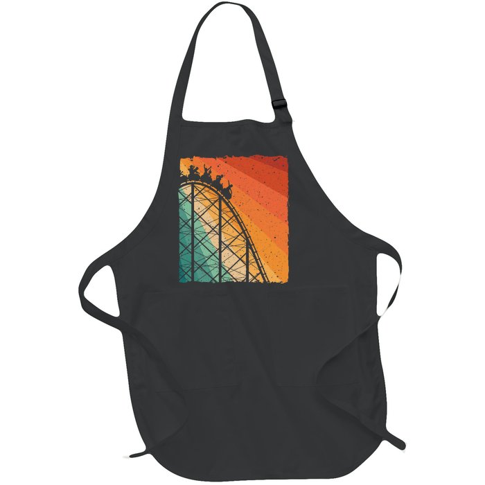 Cute Vintage Roller Coaster Design Amusement Park Full-Length Apron With Pockets