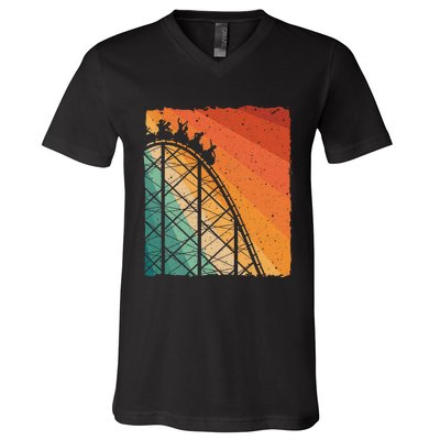 Cute Vintage Roller Coaster Design Amusement Park V-Neck T-Shirt