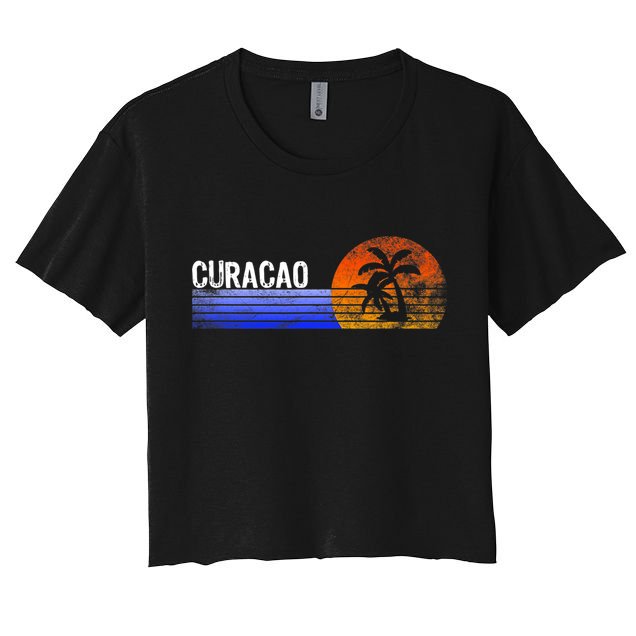 Curacao Vacation Retro Souvenir Sunset Vintage Trip Curacao Women's Crop Top Tee