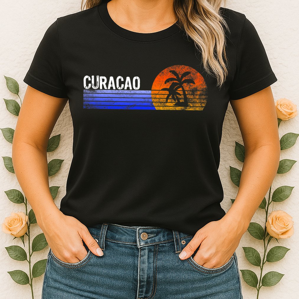 Curacao Vacation Retro Souvenir Sunset Vintage Trip Curacao Womens T-Shirt