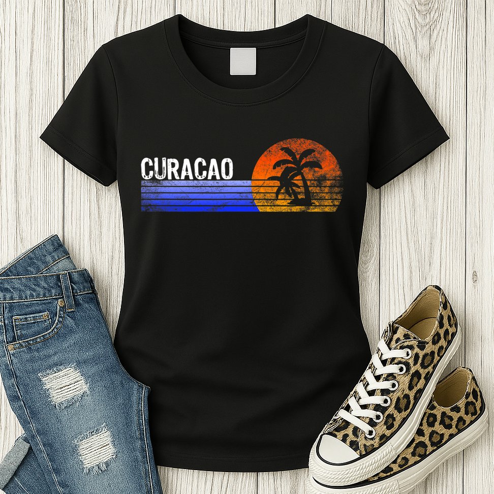 Curacao Vacation Retro Souvenir Sunset Vintage Trip Curacao Womens T-Shirt