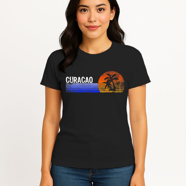 Curacao Vacation Retro Souvenir Sunset Vintage Trip Curacao Womens T-Shirt
