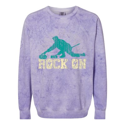 Curling Vintage Rock On Funny Winter Sports Fan Colorblast Crewneck Sweatshirt