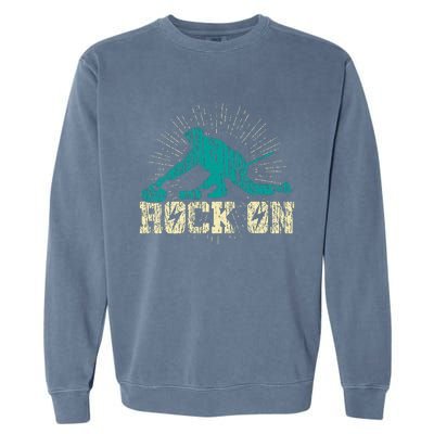 Curling Vintage Rock On Funny Winter Sports Fan Garment-Dyed Sweatshirt