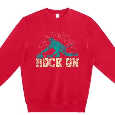 Curling Vintage Rock On Funny Winter Sports Fan Premium Crewneck Sweatshirt