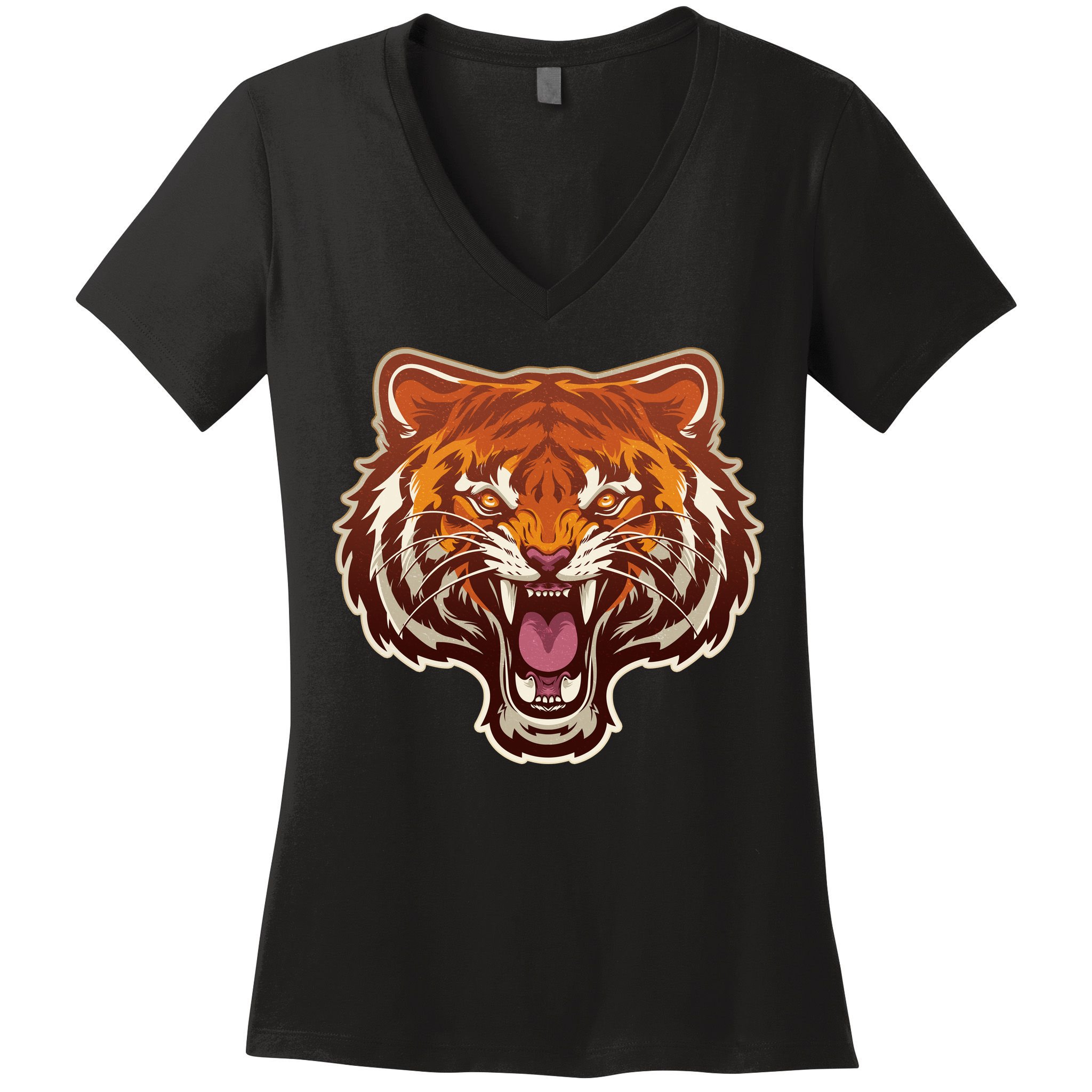 Cool Vintage Roaring Growling Bengal Tiger Women's V-Neck T-Shirt