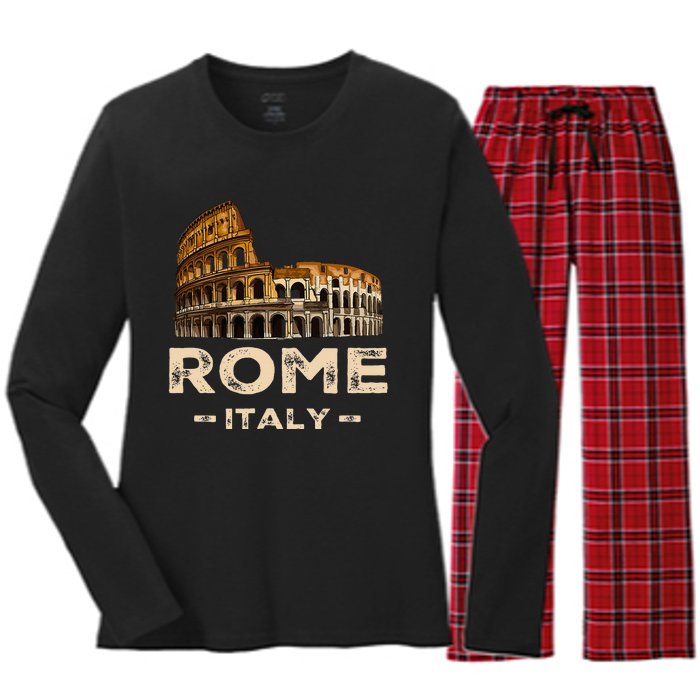 Cool Vintage Roma Italia Colosseum Souvenirs Rome Italy Women's Long Sleeve Flannel Pajama Set 