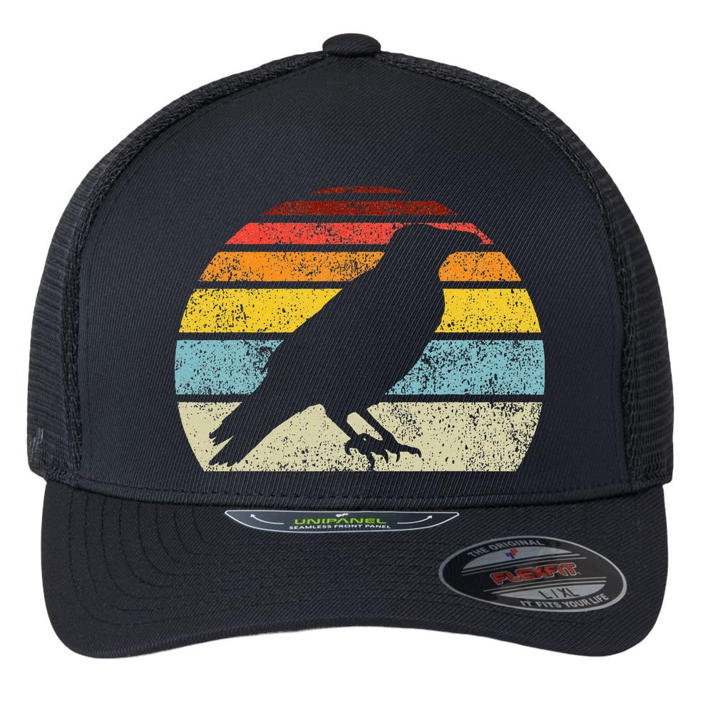 Crow Vintage Raven Gothic Retro Bird Lover Flexfit Unipanel Trucker Cap