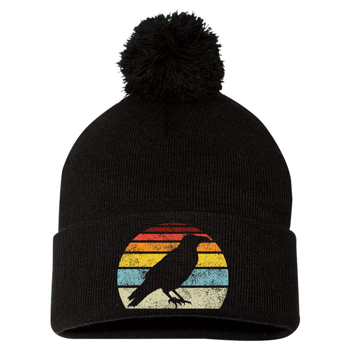 Crow Vintage Raven Gothic Retro Bird Lover Pom Pom 12in Knit Beanie